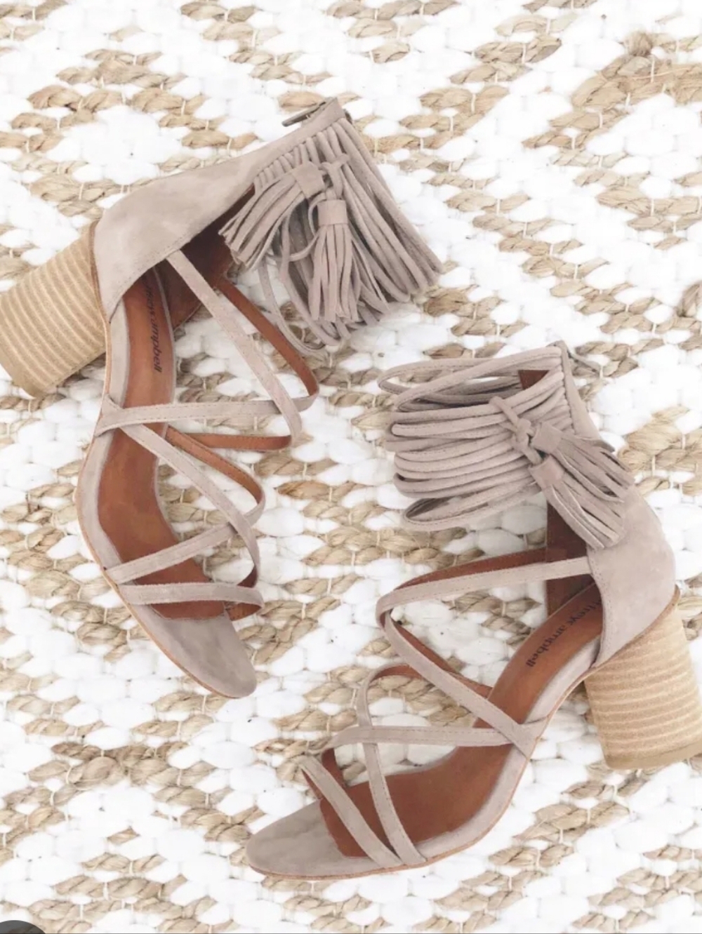 Jeffrey Campbell | Despina Taupe Fringe Strappy Block Heel Leather Sandals 9M